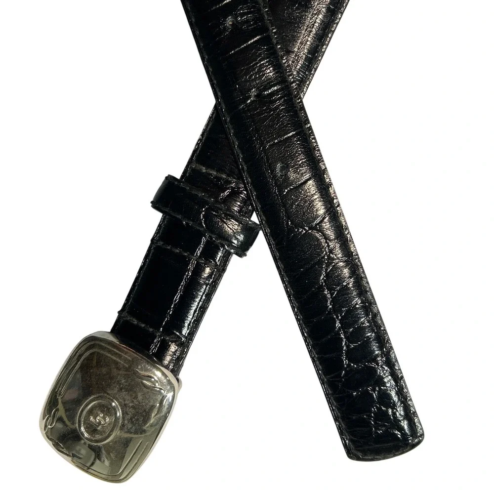 Liz Claiborne Croc Embossed Leather Belt Black Silver‎ Buckle Medium (26